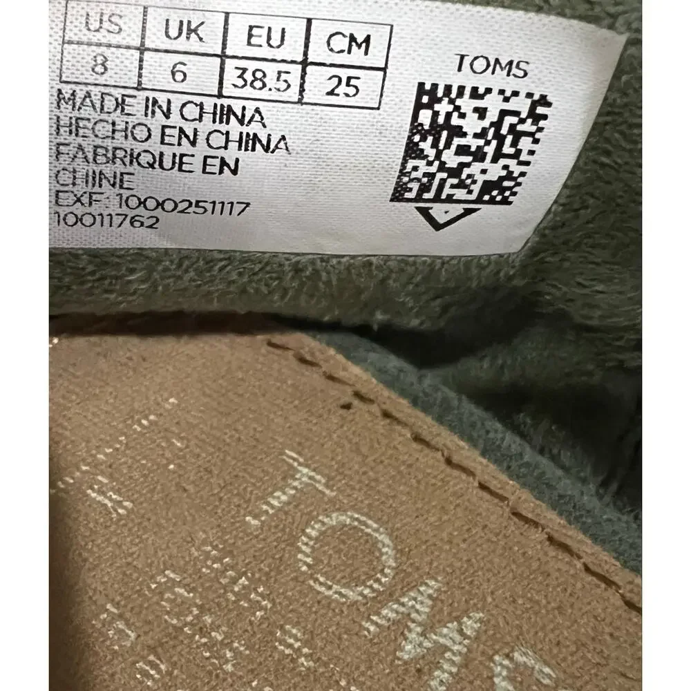 Toms Jutti Suede Laser Cut Flats Womens 8 Green Slip On Casual Comfort